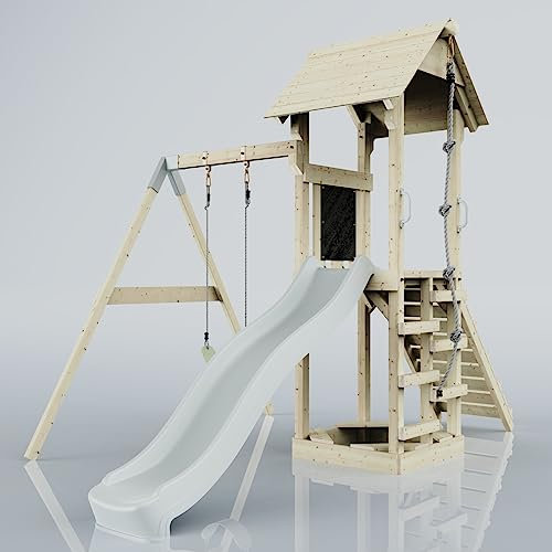 PolarPlay Tower Kids Wooden Climbing Frame - Swing Destin Mist