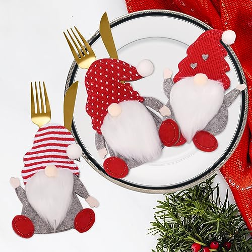 Portaposate in Feltro di Natale, 6 Pz Tasca per Posate Babbo Natale Decorazioni da Tavola Natalizie, Rosso Coltelli Forchetta Cucchiaio Stoviglie Porta Posate per Decorazione Addobbi Tavolo Natalizio