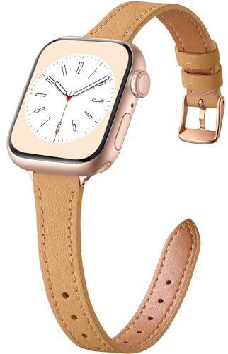 CeMiKa Bracelets Cuir Etroit Compatible avec Bracelet Apple Watch 38mm 40mm 41mm, Bracelet Cuir Fin Véritable pour Apple Watch SE3 SE/iWatch Series 11 10 9 8 7 6 5 4 3 2 1, Femmes Hommes, Chameau