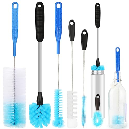 AnDocK 6 Pack Flaschenbürste Schmaler Hals Reinigungsset Langer Griff Edelstahl Wasserflasche Reiniger Bürste zum Waschen von Bierflasche, Weindekanter, Tasse, Rohre Spülen, Strohhalm, Becherabdeckung