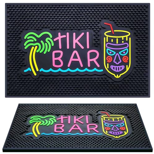 Preboun Tiki Barmatte, 30,5 x 45,7 cm, dickes Gummi, fluoreszierendes Muster, rutschfeste Barmatte für Arbeitsplatte, unterhaltsam und lebendig, Heimservice für Kaffee, Küche, Restaurants
