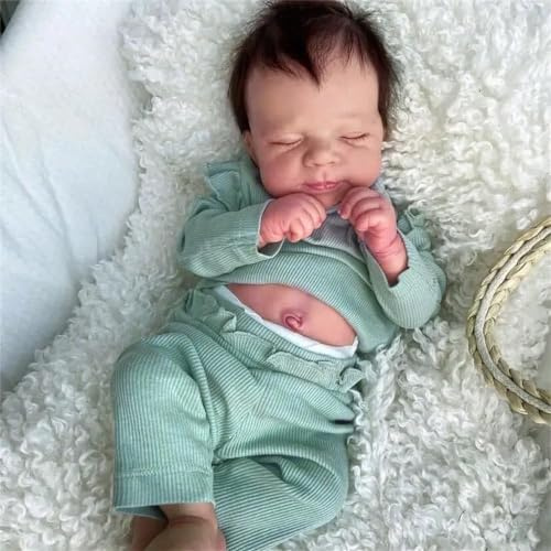 Anano Reborn Baby Vollvinyl Lebensecht 46CM Vinyl Baby Puppen Reborn Baby Junge Puppe Babypuppen Wie Echtes Schlafendes Baby Ganzkörper Vinyl Reborn Baby Junge