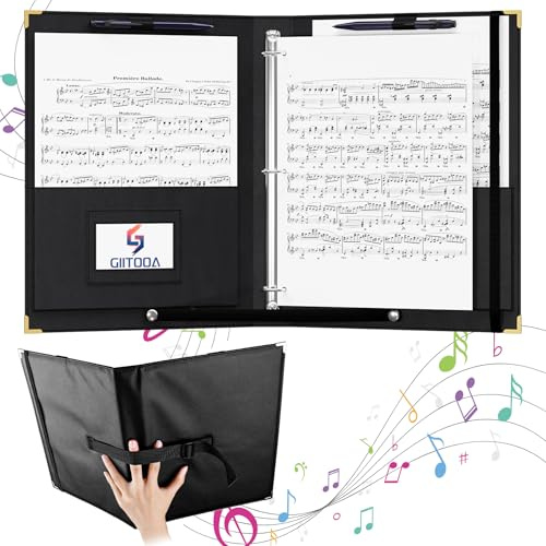 Choral Music Folders 3 Ring, Sheet Music Folder with Hand and Strap, Letter / A4 Size Choir Music Holder, Music Binders for Sheet Music, Orchestra Music, Stage Performance, Black