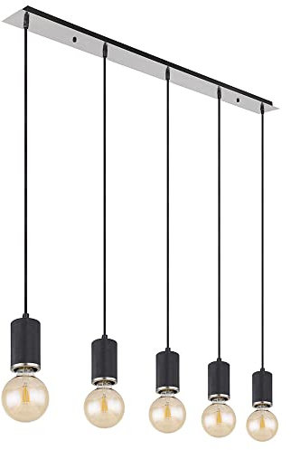GLOBO Hängeleuchte Pendellampe Esszimmer Hängelampe 5 flammig schwarz Holz Höhenverstellbar, Metall, 5x E27 Fassung, LxBxH 115x10x120 cm