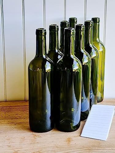 OOPS TOYS 16x Weinflasche 750 ml ohne/mit natürlichen Weinkorken - Olivgrün Glasflasche mit Etiketten - Leere Flasche Likör - Weinflaschen aus Glas - Glasflasche Leere Flasche (16 Stk. ohne Korken)
