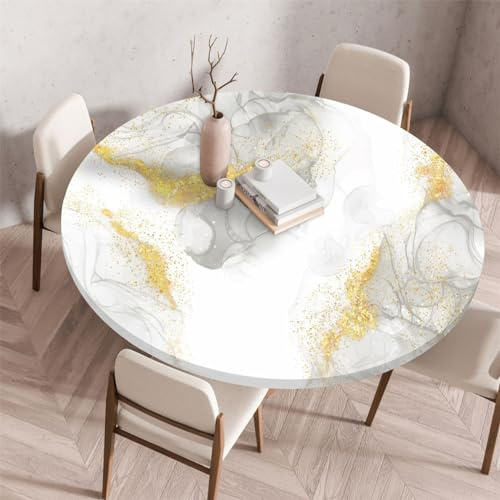 Xisnuient Outdoor Runde Tischdecke Mit Gummizug Kanten Wischen Sauber Runde Marmor Tischtuch Klein Wasserdicht Polyester Couchtisch Abdeckung Tischschoner Für Essen Bistro Garten (110cm,Colour 4)
