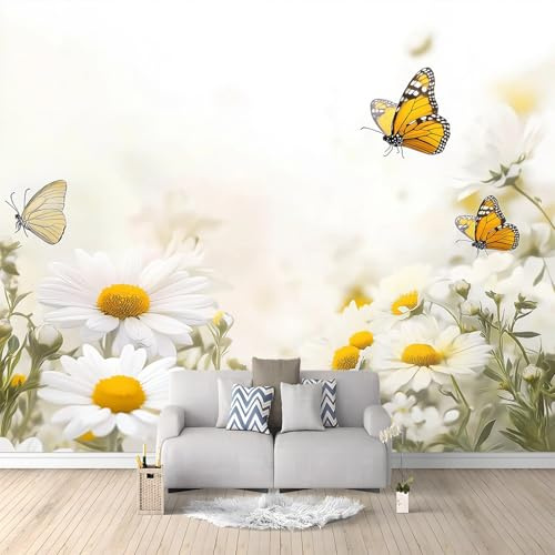 Générique Papier Peint intissé Plantes Marguerites Papillons 300x210 cm Papier Peint Photo Panoramique, Poster Geant Mural Personnalisé 3D, pour Salon Cuisines Chambre Adulte Enfant Décor Murale