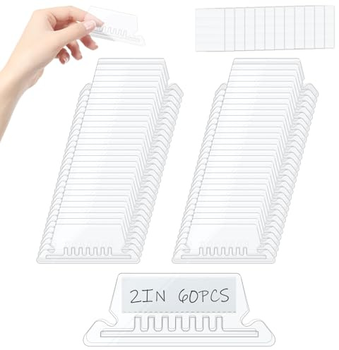 60 Sets 2 Inch Hanging File Folder Tabs, Transparent File Folder Labels with Paper Inserts Plastic Tabs for Hanging File Folders for Quick Identification