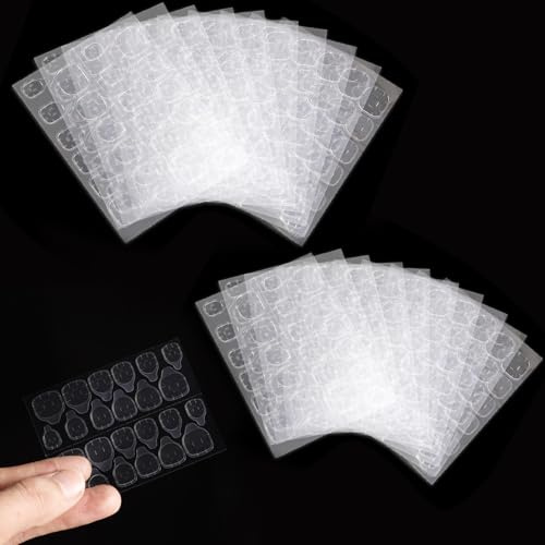 Lot de 480 autocollants double face pour faux ongles, 20 feuilles de colle transparente pour ongles imperméables, pour décoration de nail art DIY
