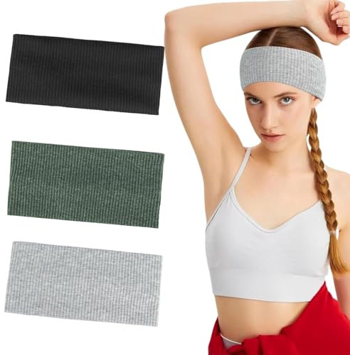 Stirnband Damen Sport, 3er Set Headband Haarbänder für Mädchen, Rutschfestes Laufstirnband Stirnbänder Breit Elastisches Haarband für Fitness Yoga Alltag Atmungsaktiv rutschfest
