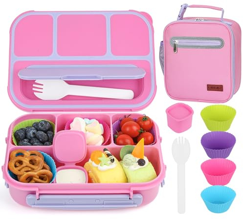 MaMix Bento Box Adult Lunch Box, Lunch Box Kids,Includes Lunch Bag for Adults/Kids/Students,1300ML-4 Compartment Bento Lunch Box (purple set)