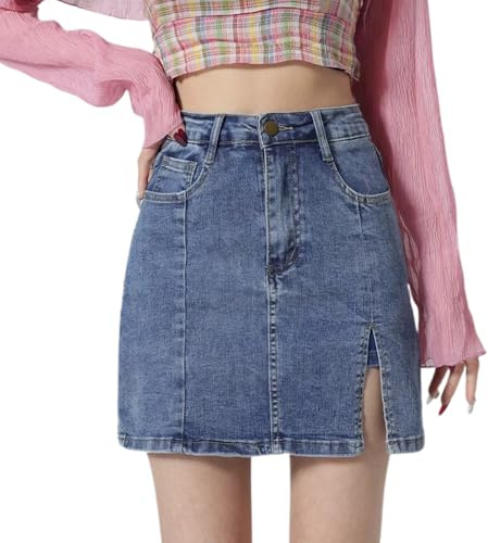 BFDSGWQ Faldas pantalón para Mujer Minifalda Vaquera Y2k Minifalda elástica con Pantalones Cortos Falda Vaquera Informal con Abertura (XL,Blue)
