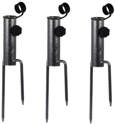 Mipcase 3 Pièces Insertion De Parasol Support De Mât De Drapeau Piquet d'ancrage pour Parapluie Pied De Parasol Pelle Parasol avec Pied De Plein Air Ancre De Parasol Chauffé Black Le Fer