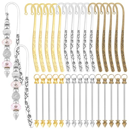 UNICRAFTALE 15 Stück 3 Farben Aufhängen Perlen Lesezeichen DIY Metall Lesezeichen Blanke Haarnadelhaken Lesezeichen Mit 15 Stück Perlen Schlüsselanhänger Lesezeichen Zum Aufhängen Für Buchliebhaber