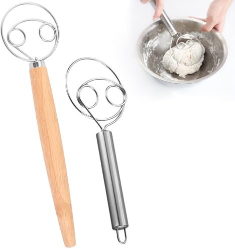 Nnicorns 2 Stück dänischer schneebesen,13-Zoll-dänischer teigbesen Mit Holzgriff, 10-Zoll-304 Edelstahldraht teigrührer Für Brotkuchenherstellung brot backen zubehör