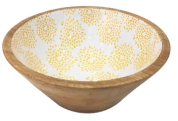 Artime - Petit Saladier en Bois de Manguier Ø20,5 cm, Intérieur Laqué Jaune, Collection Sun, Design Élégant et Coloré, Contenance 1,2 L