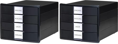 HAN Schubladenbox, Schwarz, 4 Schubladen, 10128-13 (Packung mit 2)