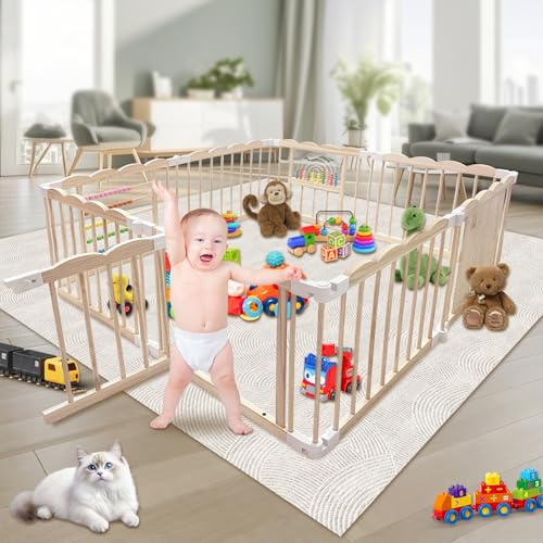 Parque Infantil Bebé 156 x 156cm,madera plegable Corralito Bebé Parque de Bebe,tamaño y forma ajustables Corralito Bebe Centro De Actividad para bebés y niños pequeños con puerta de bloqueo