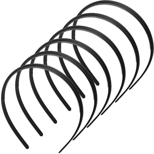 LOPHE Cerchietto Capelli in Plastica Nero, 6 Pezzi 8mm Cerchietto Nero, Cerchietto Sottile Capelli con i Denti Cerchietti, Bellezza Fasce di Plastica per Capelli Uomo e Donna