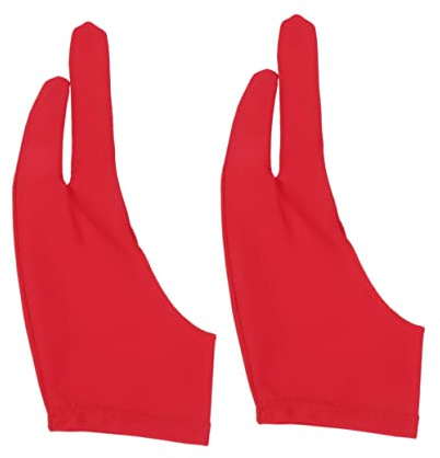 Homoyoyo Artist Two Finger Drawing Glove 2PCS Anti-Fouling Sketch Gloves for Left or Right Hand Curved Design Size S Red