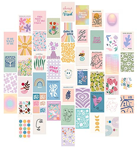 KQDRAVINE Wandcollagen Aesthetic Deko Poster Set, 50 Stk Boho Bilder Kit für Schlafzimmer Fotosammlung, Poster Vintage für Wohnheim, VSCO Wall Collage Wanddruck Kit Raumdekoration für Mädchen Teenager