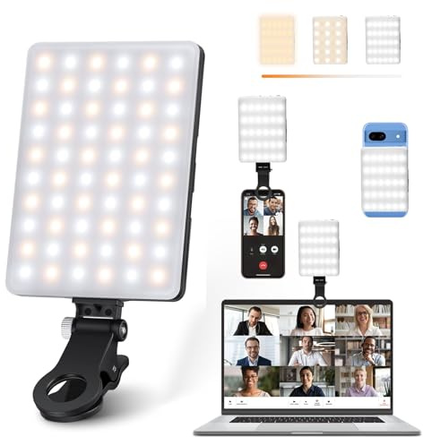 CIMOYBAI Selfie Licht Handy, 60 LED Selfie Licht mit Clip, Handy Licht 3000-7000K 3 Lichtmodi und Helligkeit 10-stufiges dimmbares CRI80 High Power Panel-Licht, eingebauten Akkus für Phone, Laptop