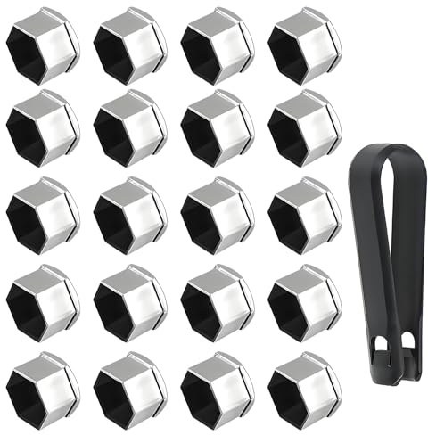 Soomuct ​​21PCS 17mm Wheel Nut Covers, with Locking Wheel Nut Removal Tool, Suitable for Most Universal Car Wheels,Simple to Install and Use. (Silver)