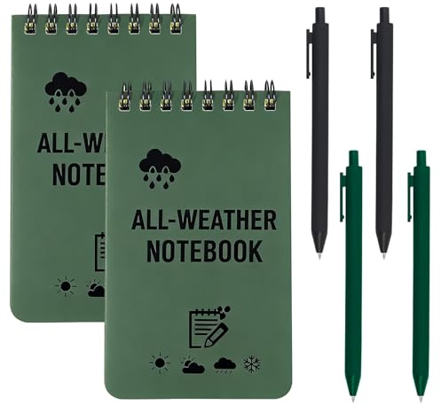 PQKL-party 2PCS Wasserdichte Notizblock mit Stifte, Notizbuch Klein Notizblöcke Klein Spiral 50 Blätter, All-Wetter Tasche Tagebücher Taktische Steno Blöcken mit Raster für Field notes
