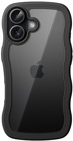 JETech Wavy Case for iPhone 17 6.3-Inch, Cute Wave Frame Curly Shape Shockproof Phone Cover for Women and Girls, Clear Hard PC Back (Black)