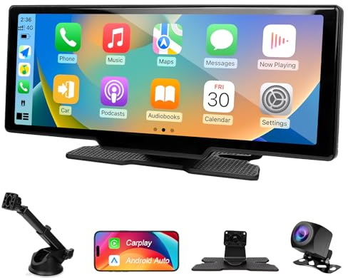 10,26 Zoll Car Play Display - Wireless Android Auto-anzeige Carplay Display | mit Navigation 4K Dashcam, 1080P Rückfahrkamera IPS Touchscreen Bluetooth Mirror Link Split Screen FM Radio/AUX 64G TF