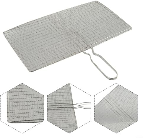 Cesta para parrilla con mango extendido resistente al calor, soporte de malla para carne, pescado, verduras, mariscos, proporciona una cocción segura y fácil limpieza (22 x 40 cm)