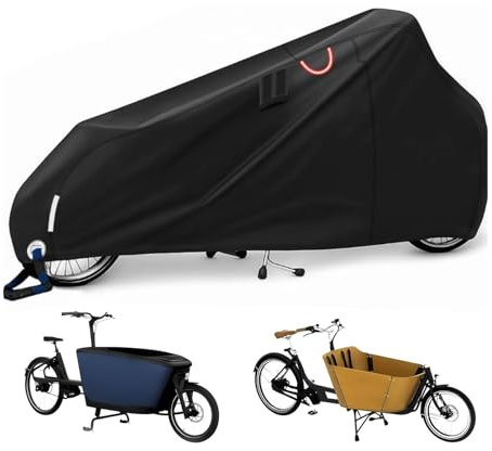 Lastenrad Abdeckung Fahrradabdeckung Wasserdicht 420D Oxford-Gewebe mit Reflektorstreifen UV-Schutz, Abdeckplane Fahrradschutzhülle für Lastenrad Dreirad