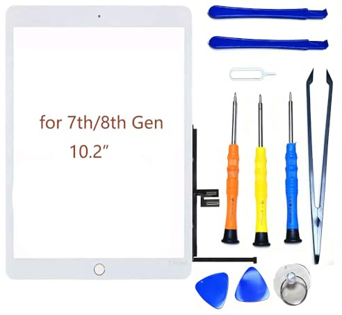 Hedywei Screen Replacement for iPad 7th / 8th Gen 10.2 Touch Digitizer Glass for 7th 8th Generation 2019/2020 A2197 A2198 A2200 A2270 A2428 A2429 A2430 + Home Button,Full Repair Kit