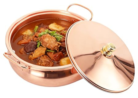 CDZHLTG Faitout en Cuivre 26CM, Dorée - Faitout avec Couvercle, Casserole Binaurale Pour Gaz, Vitrocéramique, Induction, Idéal pour Ragoûts, Bouillons et Décoration de Cuisine