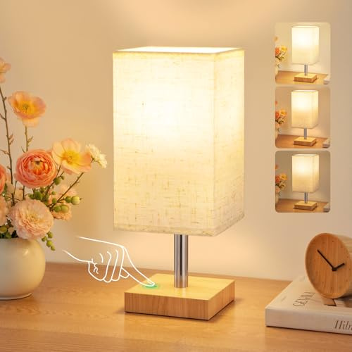 PreeOtti Bedside Lamps, Small Touch Linen Dimmable Table Lamp for Bedroom