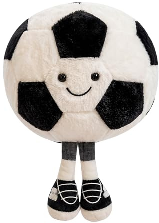 GWEOR Cuscino Peluche Pallone da Calcio 25cm, Tessuto Morbido con Sorriso e Arti, Decorazione Camera Calcio Bambini, Regalo Bambino Calcio per Appassionati