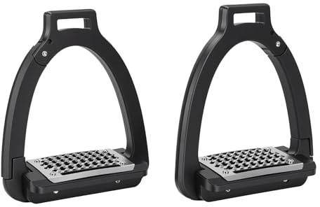 Aramox Étriers de sécurité Étriers de Cheval en Alliage avec Ouverture Latérale Coussinets Antidérapants de 120 Mm de Large Hauteur de 115 Mm pour l'entraînement des Cavaliers de Dressage de Saut
