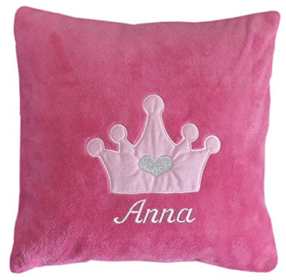 Smithy Kuschelkissen mit Ihrem Wunschnamen bestickt Superflausch Krone 40 cm x 40 cm pink rosa Namenskissen