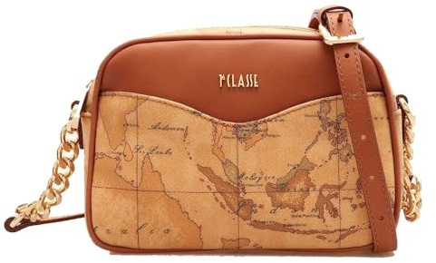 Alviero Martini 1ᴬ Classe, Borsa a Tracolla in Tessuto Geo Classic, Dettagli in Pelle e Logo Oro, Chiusura con Zip, Tracolla con Catena