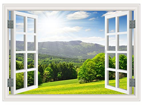 FLFK Fake Window Wall Sticker - Landscape Faux Window Wall Mural for Wall Decor, Stick and Peel Wall Decals,16x24