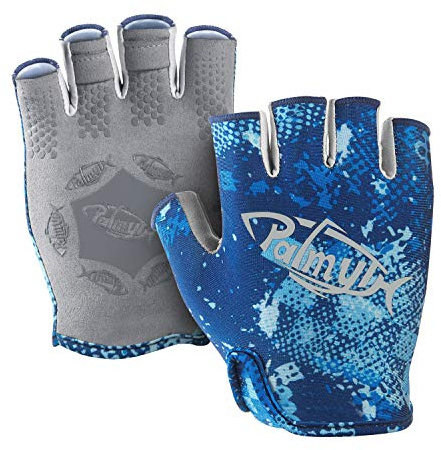 Palmyth Stubby UV Fishing Gloves Sun Protection Fingerless Glove Men Women UPF 50+ SPF for Kayaking, Paddling, Canoeing, Rowing, Driving (Blue Camo, Large)