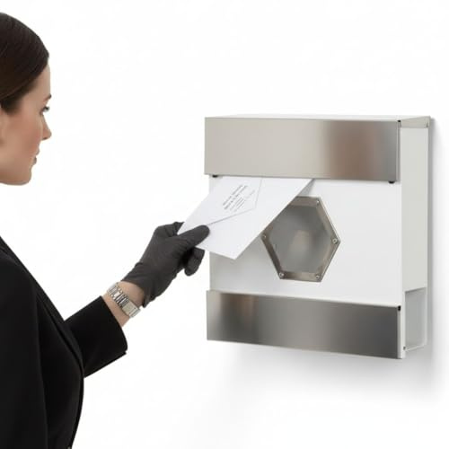 Melko Wandbriefkasten mit Sichtfenster Weiß Wandmontage Briefkasten mit Schutzklappe und Zeitungsfach, wetterfeste Rostschutzlackierung