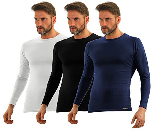 Sesto Senso® herr långärmad tröja 3-pack bomull t-shirt funktionsundertröja med rund urringning funktionströja termo underkläder vinter