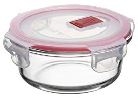 TATAY Glass Container with Lid 0.4L Cook & Eat | Borosilicate Glass | Airtight Clip Lid, Steam Valve | Microwave, Oven, Fridge & Freezer Safe | BPA-Free | 13.7x13.7x6.2 cm, Red