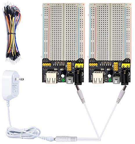 Testeronics 7 in 1 Breadboard Power Module Kit Compatible for Arduino/Raspberry Pi| 2PCS 3.3V/5V Power Supply Modules | 9V/1A Power Adaptor | 2PCS Solderless Breadboard 400 Points|65 PCS Jumper Wires