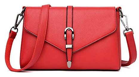 Coolives Damen Umhängetasche aus PU-Leder Kleine Schultertasche Elegant Handtasche Tasche für Dame Rot EINWEG