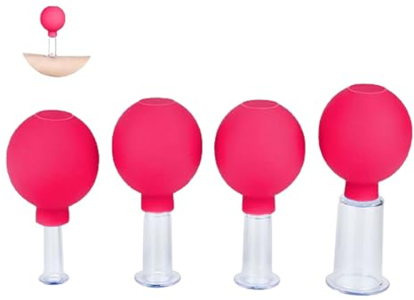 Facial Cupping Set, 4 Pieces Face Massage, Skincare Tool, Cupping Glasses, Plastic Physiotherapy Cupping with Silicone Ball, Firm Skin, Wrinkle Reduction, Detoxification, Stimulation Lymphatic Flow