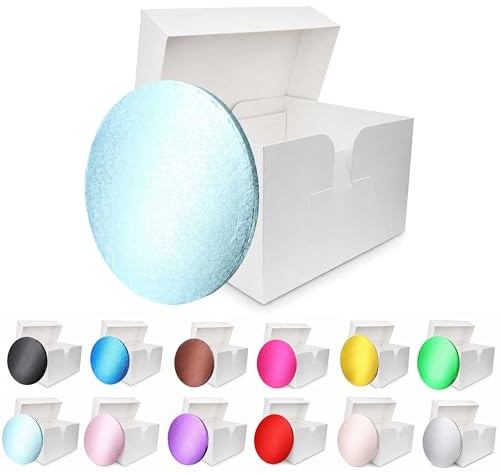 LARRYROO Colour Cake Drum Board & White Box + Lid Combo Pack for Wedding, Birthday Cakes (Light Blue, 8 Inches)