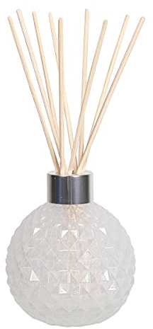 Woodbridge leeres Reed Diffuser Glas | zum Selbstbefüllen | Weiß | Schickes Diffuser Glas inklusive 50 Stück Rattan Reeds zur Duftverteilung | geruchsneutralisierender Luftentfeuchter