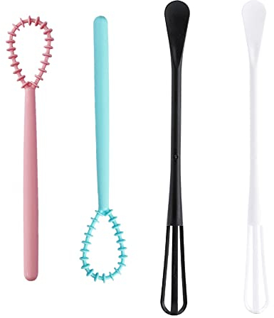 4 Pcs Plastic Egg Whipper Reusable Small Egg Beater Manual Multifunction Mini Whisks for Cooking Blending Whisking Mixing Frothing & Stirring (Random Color)